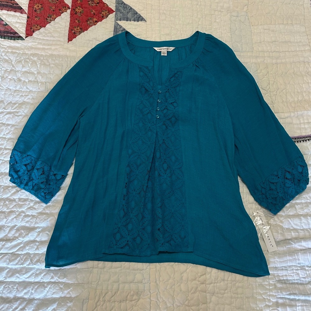 Counterparts Lace Trim Blouse Pacific Teal